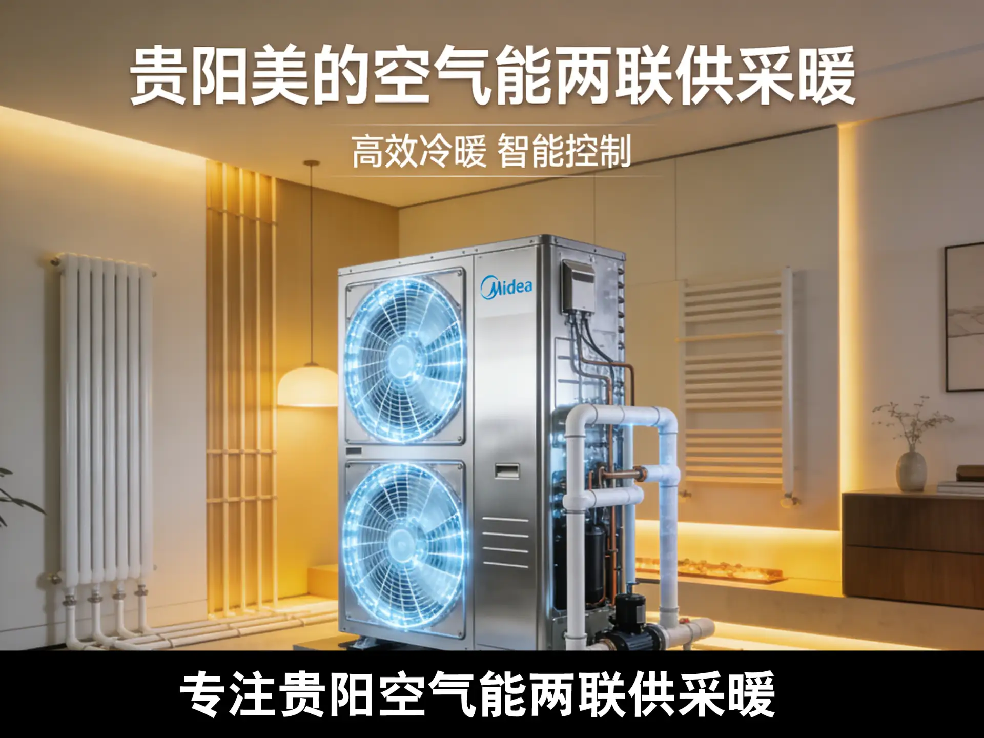 贵阳美的空气能两联供采暖系统